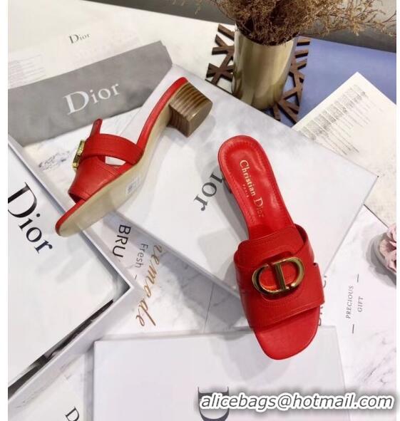 Top Design Dior 30 MONTAIGNE Heeled Slide Sandals In Smooth Calfskin CD1418 Red 2020