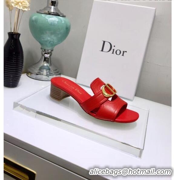 Top Design Dior 30 MONTAIGNE Heeled Slide Sandals In Smooth Calfskin CD1418 Red 2020