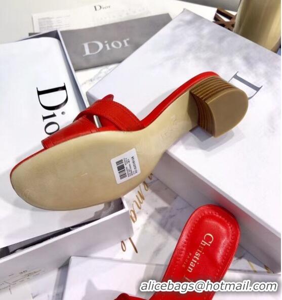 Top Design Dior 30 MONTAIGNE Heeled Slide Sandals In Smooth Calfskin CD1418 Red 2020