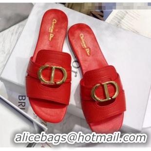 Inexpensive Dior 30 MONTAIGNE Mule Flat Sandals In Smooth Calfskin CD1420 Red 2020