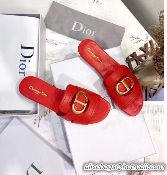 Inexpensive Dior 30 MONTAIGNE Mule Flat Sandals In Smooth Calfskin CD1420 Red 2020