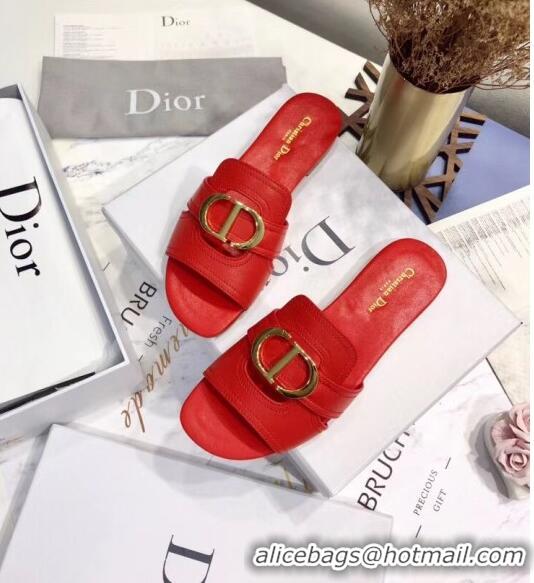 Inexpensive Dior 30 MONTAIGNE Mule Flat Sandals In Smooth Calfskin CD1420 Red 2020