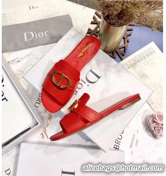 Inexpensive Dior 30 MONTAIGNE Mule Flat Sandals In Smooth Calfskin CD1420 Red 2020