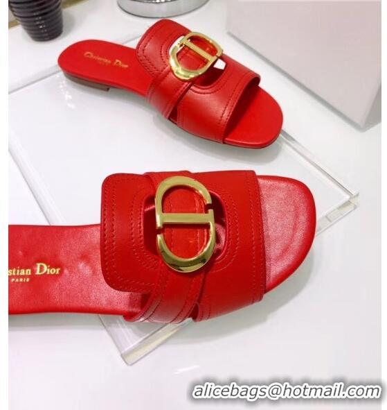 Inexpensive Dior 30 MONTAIGNE Mule Flat Sandals In Smooth Calfskin CD1420 Red 2020