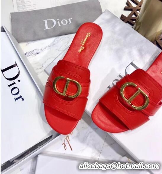 Inexpensive Dior 30 MONTAIGNE Mule Flat Sandals In Smooth Calfskin CD1420 Red 2020