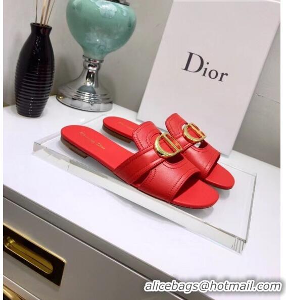 Inexpensive Dior 30 MONTAIGNE Mule Flat Sandals In Smooth Calfskin CD1420 Red 2020