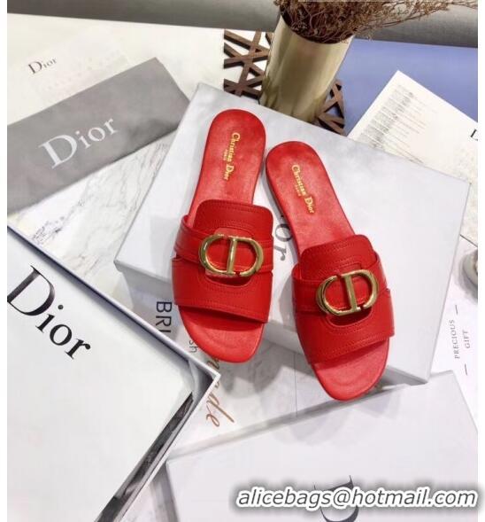 Inexpensive Dior 30 MONTAIGNE Mule Flat Sandals In Smooth Calfskin CD1420 Red 2020