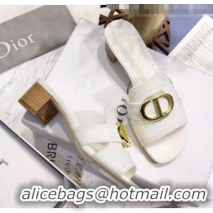 Super Quality Dior 30 MONTAIGNE Heeled Slide Sandals In Smooth Calfskin CD1421 White 2020