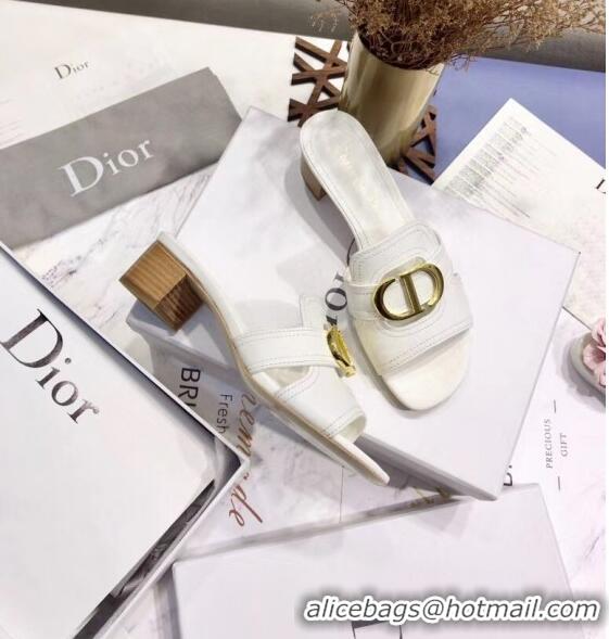 Super Quality Dior 30 MONTAIGNE Heeled Slide Sandals In Smooth Calfskin CD1421 White 2020