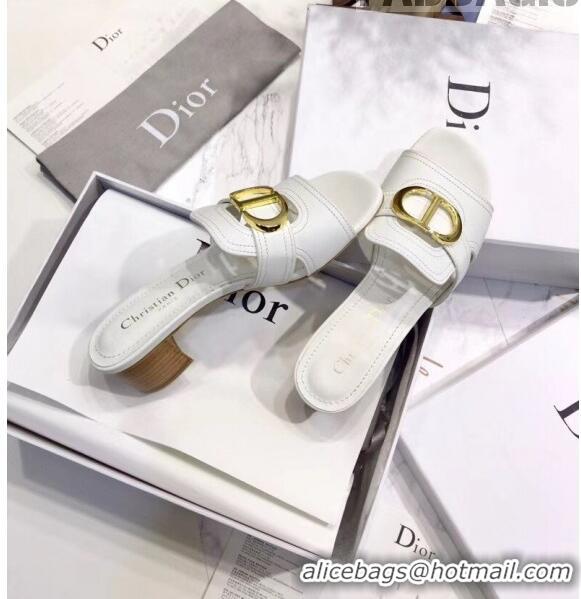 Super Quality Dior 30 MONTAIGNE Heeled Slide Sandals In Smooth Calfskin CD1421 White 2020