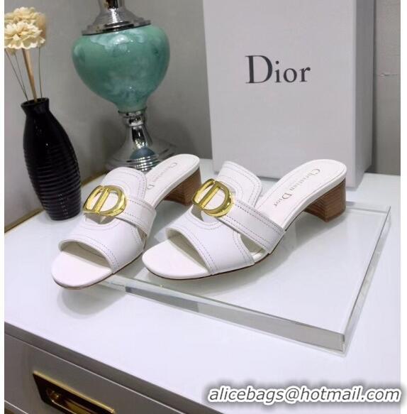 Super Quality Dior 30 MONTAIGNE Heeled Slide Sandals In Smooth Calfskin CD1421 White 2020