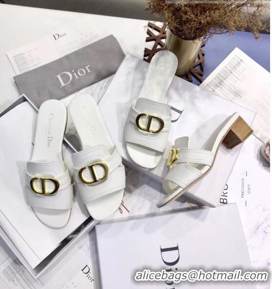 Super Quality Dior 30 MONTAIGNE Heeled Slide Sandals In Smooth Calfskin CD1421 White 2020