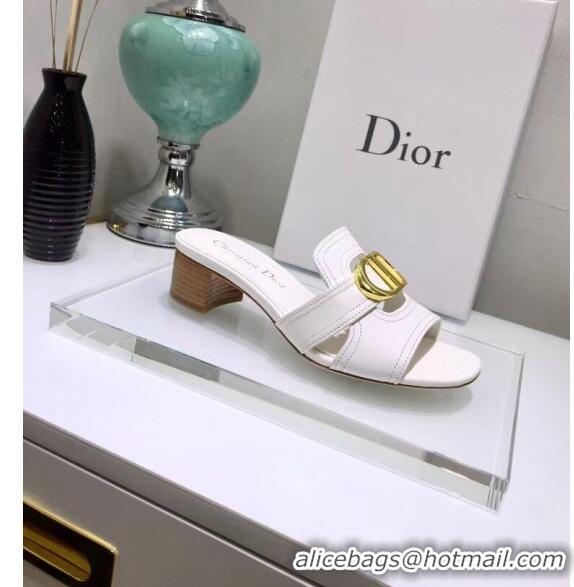 Super Quality Dior 30 MONTAIGNE Heeled Slide Sandals In Smooth Calfskin CD1421 White 2020