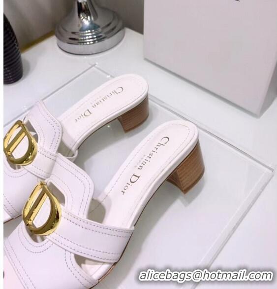 Super Quality Dior 30 MONTAIGNE Heeled Slide Sandals In Smooth Calfskin CD1421 White 2020