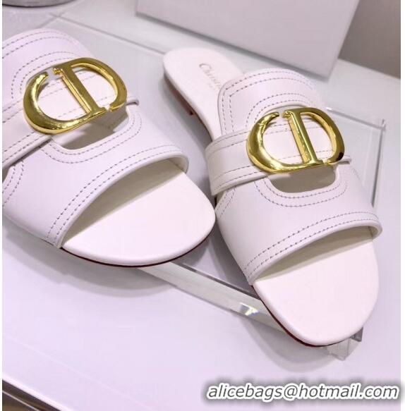 ​Good Looking Dior 30 MONTAIGNE Mule Flat Sandals In Smooth Calfskin CD1422 White 2020