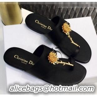 Low Cost Dior Calfskin Jardin Thong Slide Sandal CD2003 Black 2020