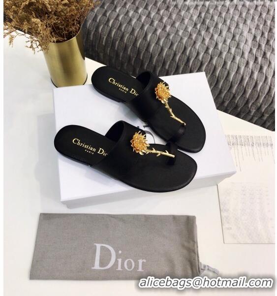 Low Cost Dior Calfskin Jardin Thong Slide Sandal CD2003 Black 2020