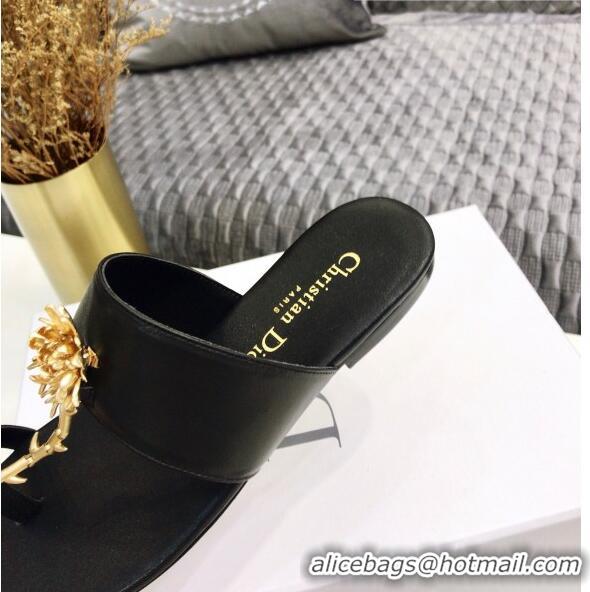 Low Cost Dior Calfskin Jardin Thong Slide Sandal CD2003 Black 2020