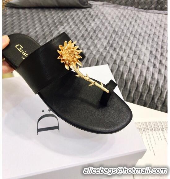 Low Cost Dior Calfskin Jardin Thong Slide Sandal CD2003 Black 2020