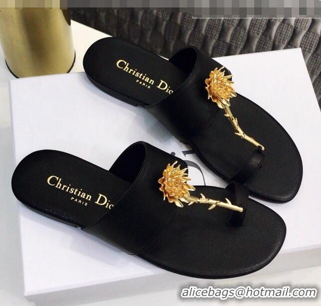 Low Cost Dior Calfskin Jardin Thong Slide Sandal CD2003 Black 2020