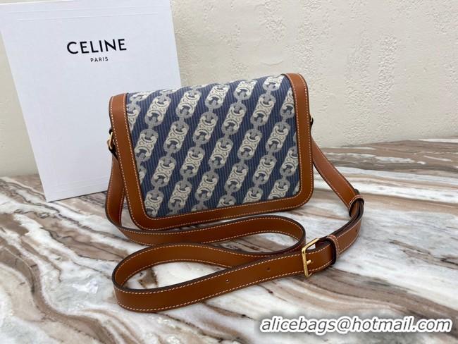 Best Luxury CELINE TRIOMPHE BAG IN TEXTILE AND NATURAL CALFSKIN 18888 Brown