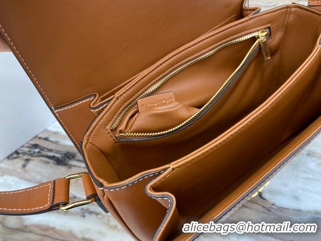 Best Luxury CELINE TRIOMPHE BAG IN TEXTILE AND NATURAL CALFSKIN 18888 Brown