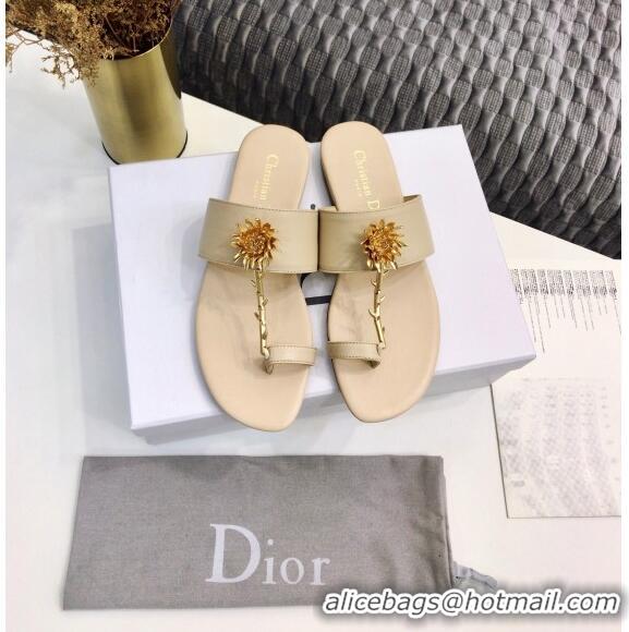 Shop Duplicate Dior Calfskin Jardin Thong Slide Sandal CD2003 Beige 2020