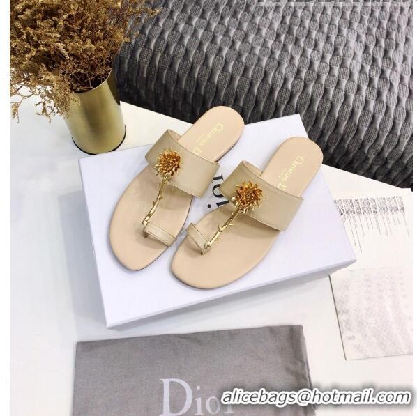 Shop Duplicate Dior Calfskin Jardin Thong Slide Sandal CD2003 Beige 2020