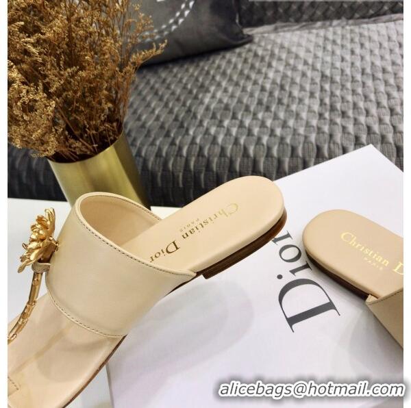 Shop Duplicate Dior Calfskin Jardin Thong Slide Sandal CD2003 Beige 2020