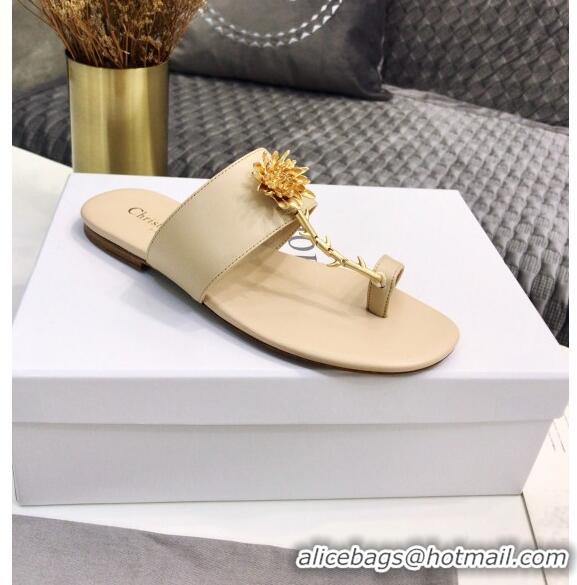 Shop Duplicate Dior Calfskin Jardin Thong Slide Sandal CD2003 Beige 2020