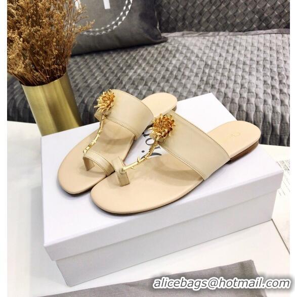 Shop Duplicate Dior Calfskin Jardin Thong Slide Sandal CD2003 Beige 2020