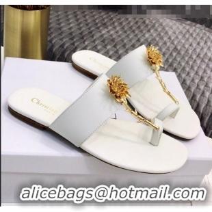 Popular Style Dior Calfskin Jardin Thong Slide Sandal CD2003 White 2020