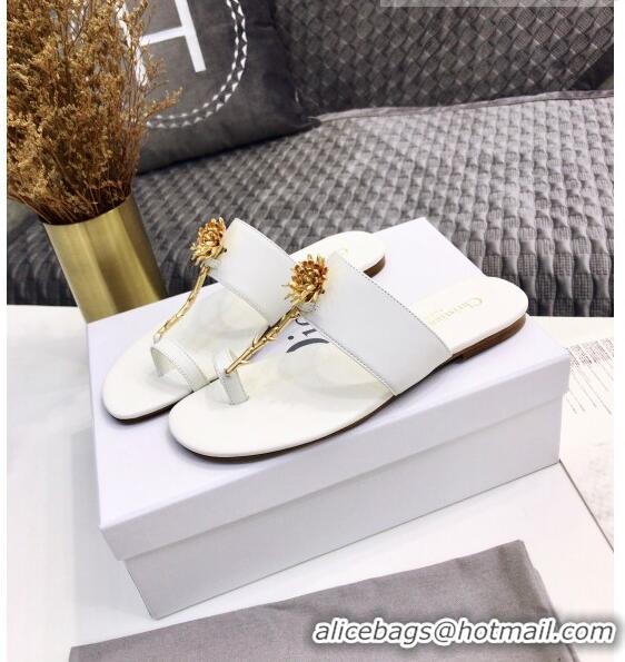 Popular Style Dior Calfskin Jardin Thong Slide Sandal CD2003 White 2020