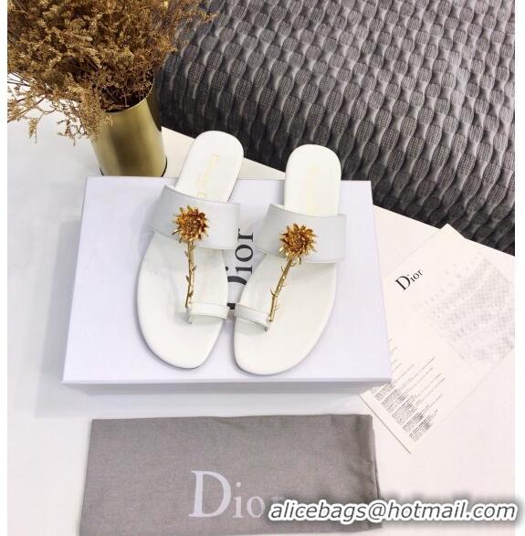 Popular Style Dior Calfskin Jardin Thong Slide Sandal CD2003 White 2020