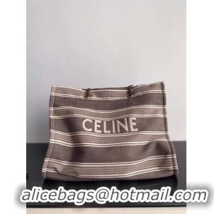 Best Luxury CELINE TRIOMPHE BAG IN TEXTILE AND NATURAL CALFSKIN 18888 Brown