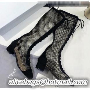 Reproduction Dior Naughtily-D High Boot in Metallic Gold-Tone Fishnet and CD0413 Black Suede Calfskin 2020