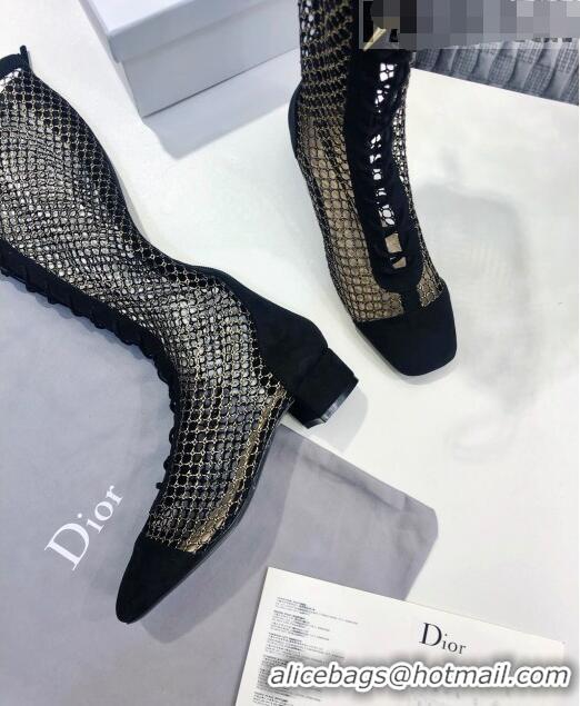 Reproduction Dior Naughtily-D High Boot in Metallic Gold-Tone Fishnet and CD0413 Black Suede Calfskin 2020