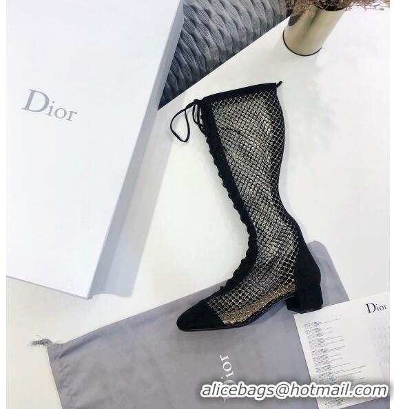 Reproduction Dior Naughtily-D High Boot in Metallic Gold-Tone Fishnet and CD0413 Black Suede Calfskin 2020