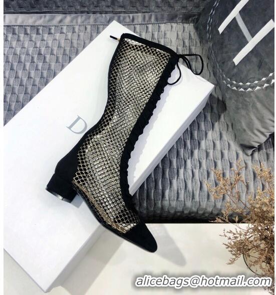 Reproduction Dior Naughtily-D High Boot in Metallic Gold-Tone Fishnet and CD0413 Black Suede Calfskin 2020