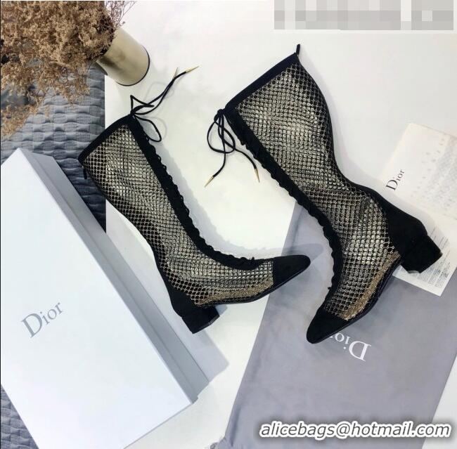 Reproduction Dior Naughtily-D High Boot in Metallic Gold-Tone Fishnet and CD0413 Black Suede Calfskin 2020