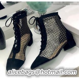 Promotional Dior Naughtily-D Ankle Boot in Metallic Gold-Tone Fishnet and Black Suede Calfskin CD0414 2020