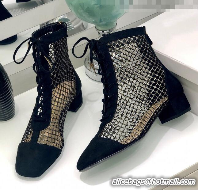 Promotional Dior Naughtily-D Ankle Boot in Metallic Gold-Tone Fishnet and Black Suede Calfskin CD0414 2020