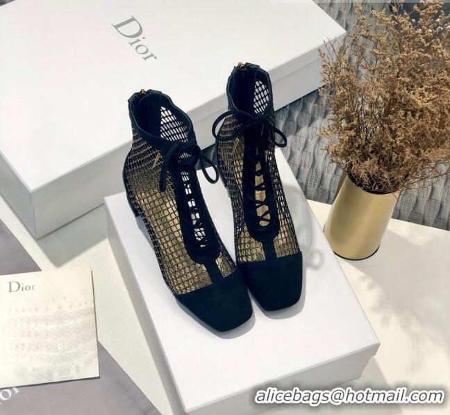 Promotional Dior Naughtily-D Ankle Boot in Metallic Gold-Tone Fishnet and Black Suede Calfskin CD0414 2020