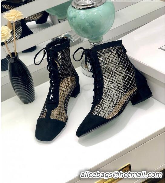 Promotional Dior Naughtily-D Ankle Boot in Metallic Gold-Tone Fishnet and Black Suede Calfskin CD0414 2020