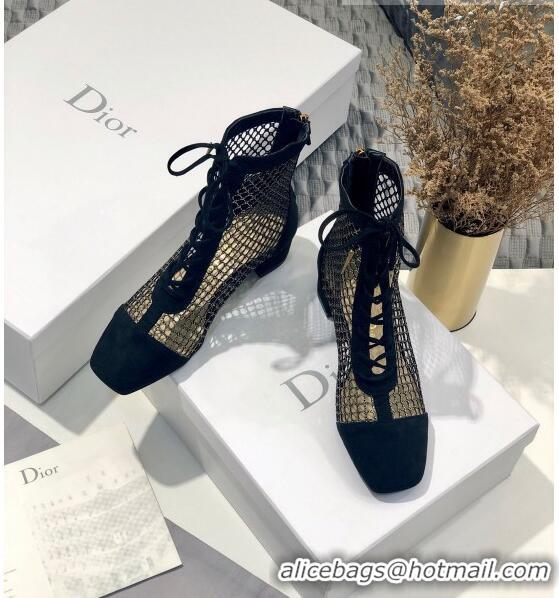 Promotional Dior Naughtily-D Ankle Boot in Metallic Gold-Tone Fishnet and Black Suede Calfskin CD0414 2020