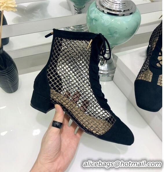 Promotional Dior Naughtily-D Ankle Boot in Metallic Gold-Tone Fishnet and Black Suede Calfskin CD0414 2020