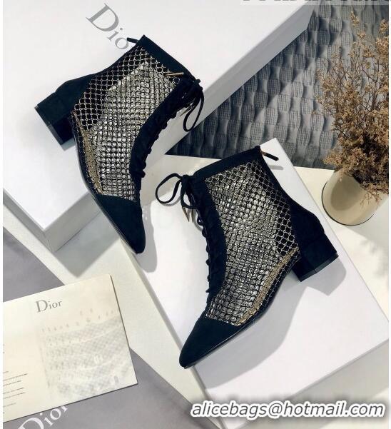 Promotional Dior Naughtily-D Ankle Boot in Metallic Gold-Tone Fishnet and Black Suede Calfskin CD0414 2020