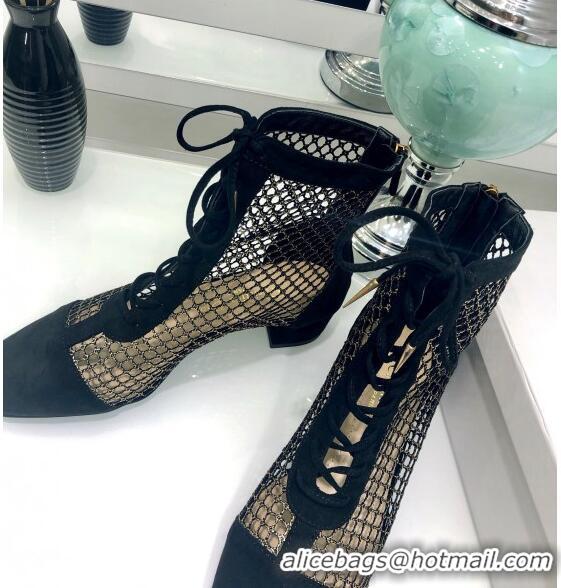 Promotional Dior Naughtily-D Ankle Boot in Metallic Gold-Tone Fishnet and Black Suede Calfskin CD0414 2020