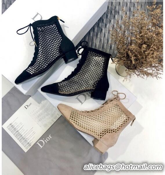 Promotional Dior Naughtily-D Ankle Boot in Metallic Gold-Tone Fishnet and Black Suede Calfskin CD0414 2020