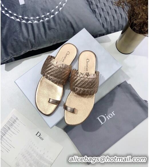 Best Product Dior Wave Sandal in Braided Lambskin CD0417 Gold 2020